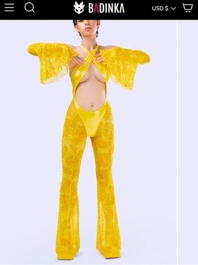 BADINKA Yellow Cutout Mesh Jumpsuit
